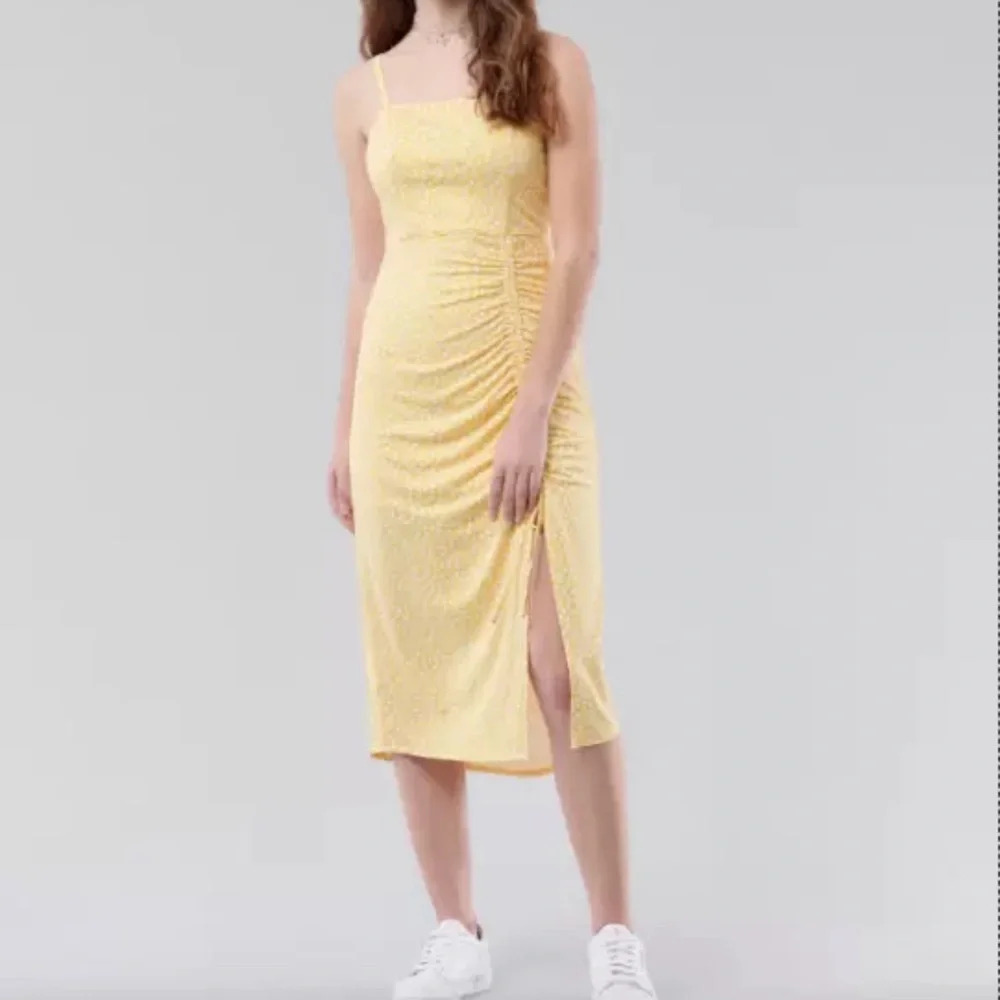 Hollister Yellow Cinched Floral Side Slit Midi Sun Dress Summer Spring Size XS